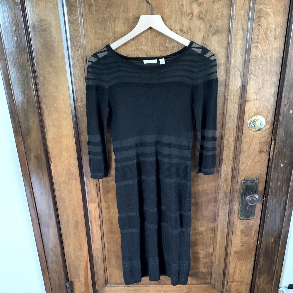 Black Mesh Striped Cocktail Dress